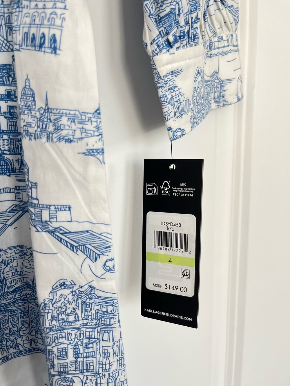 Karl Lagerfeld White and Blue Printed Midi Dress - Picture 5 of 7